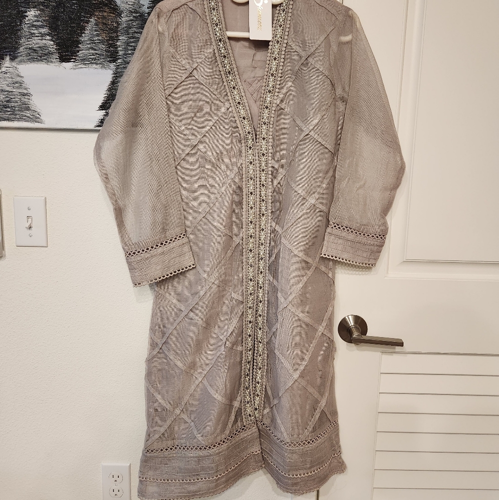 Shamooz net shalwar kameez 3pc grey - desi, Pakistani wedding